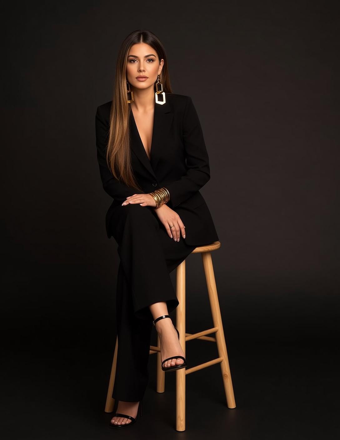 Luxury Long Straight Brown Fair Black Blazer