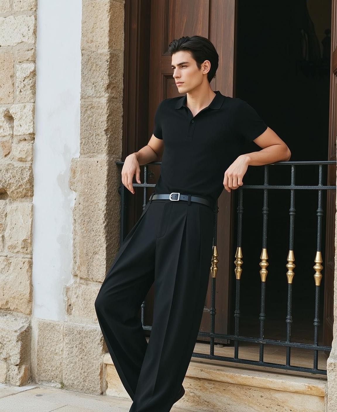 Young Dark Short Styled Fair Black Short-sleeved
