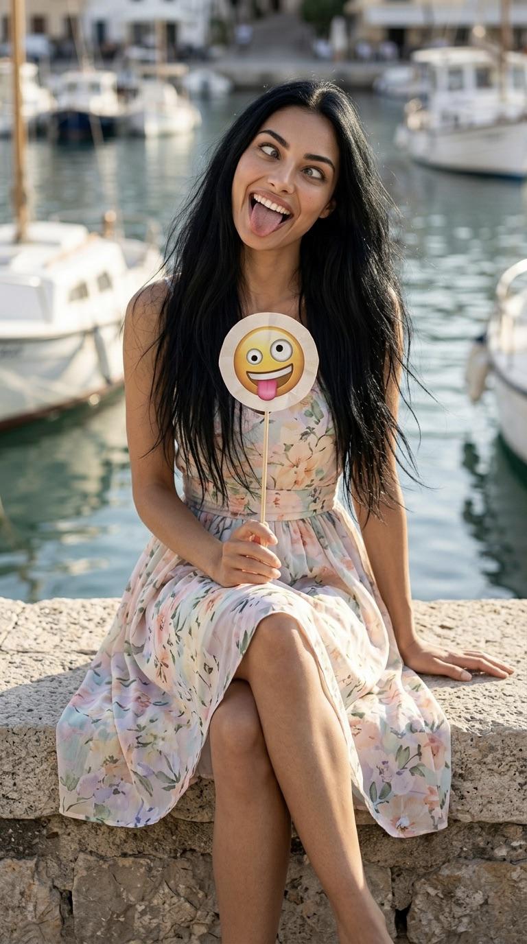Harbor Marina Floral Dress Paper Prop Tongue Out