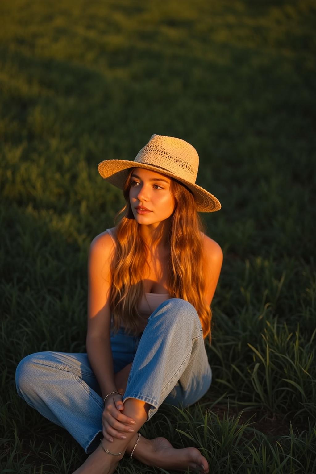 Straw Hat Grass Portrait