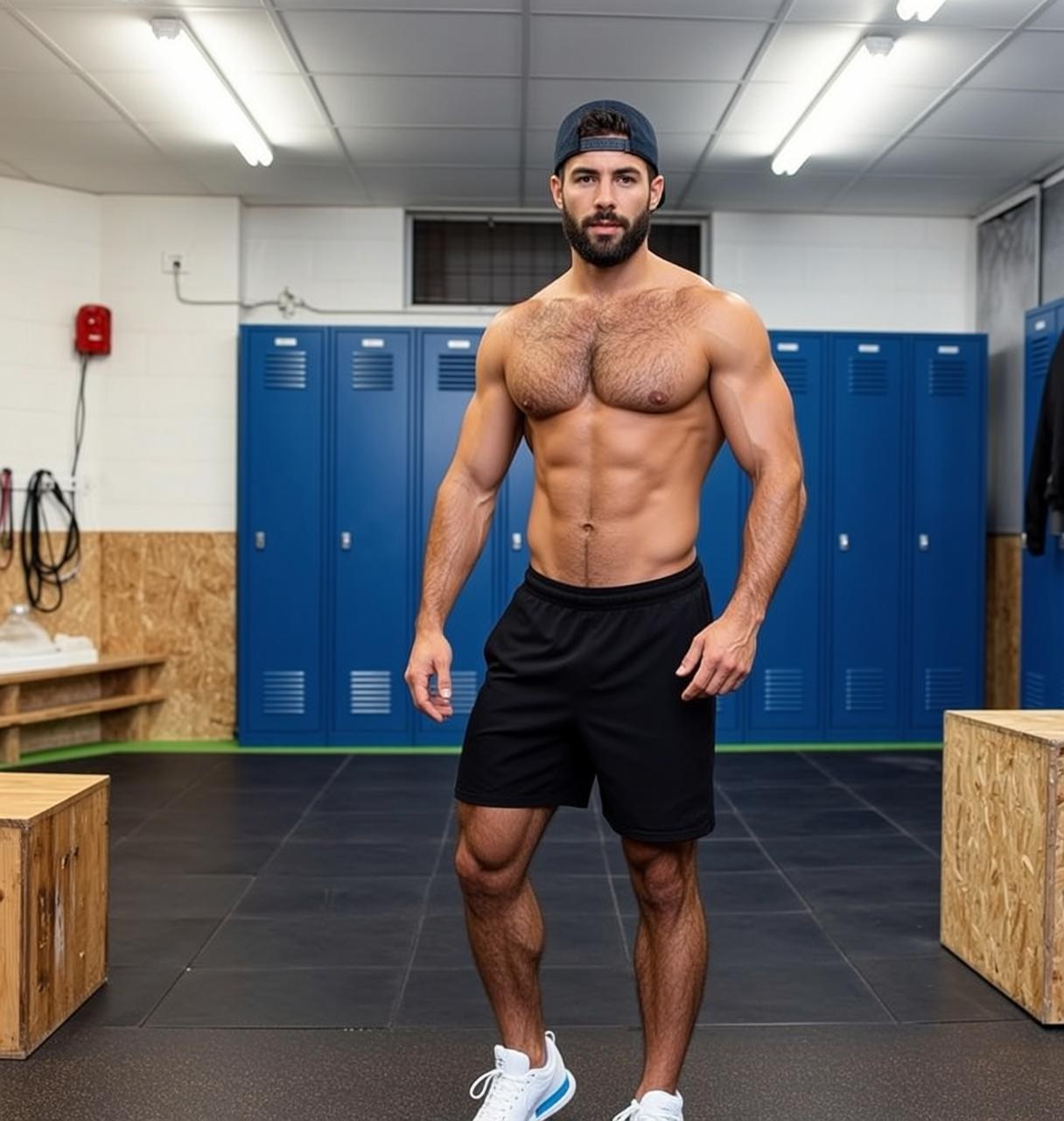 Muscular Beard Short Dark Hair Tanned Skin