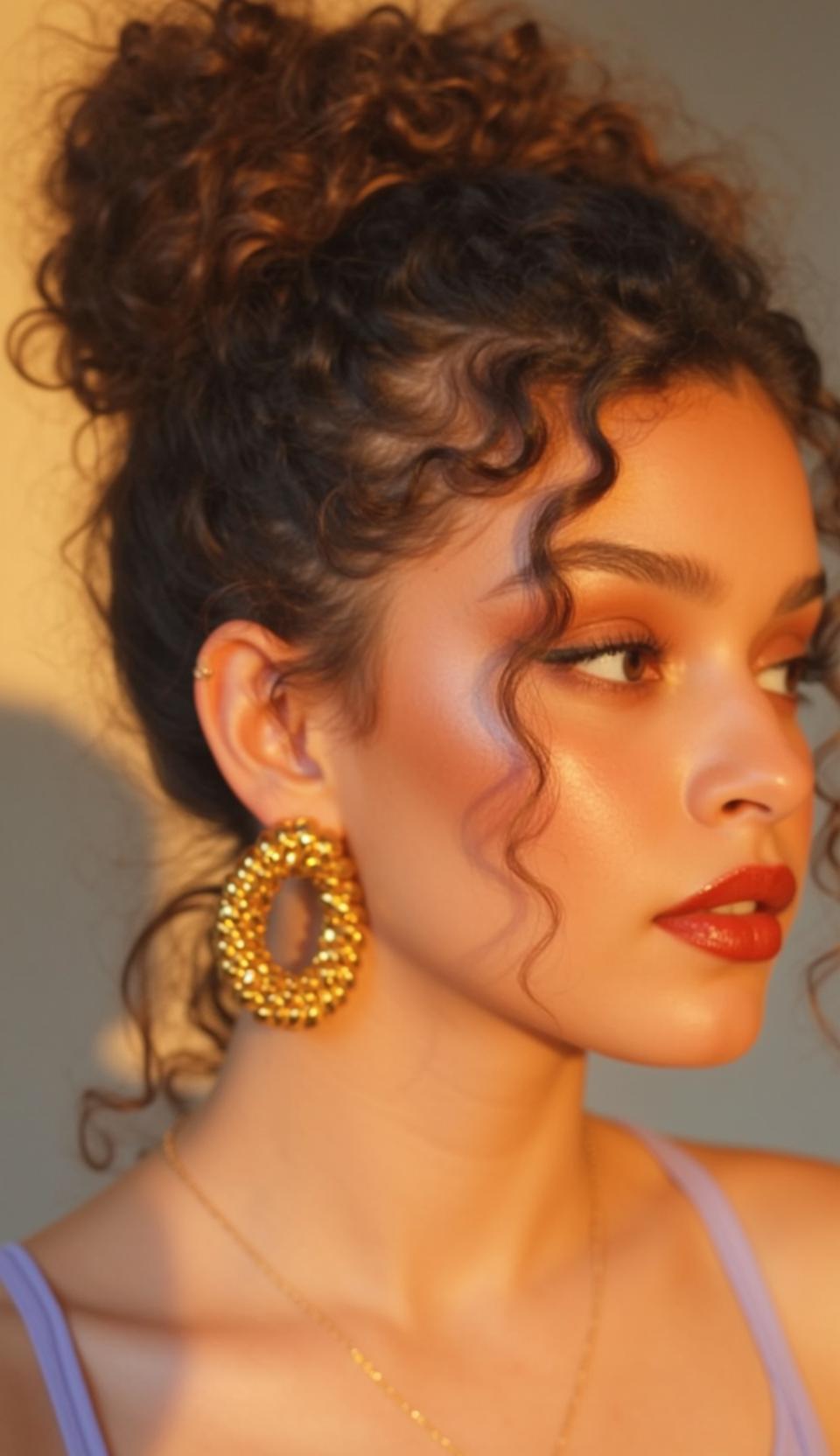 Lavender Camisole Gold Hoops Profile