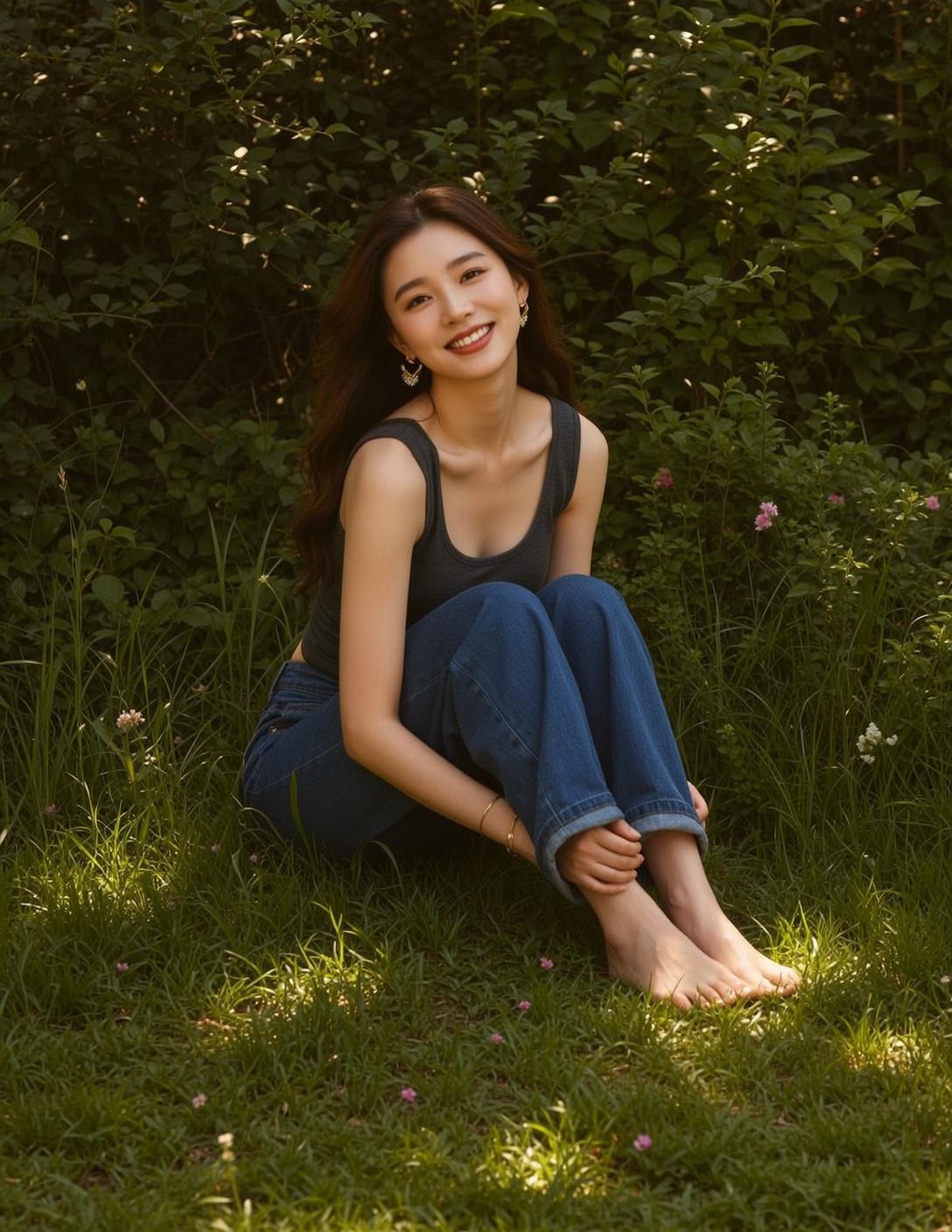 Explore Sitting Cross-legged Lush Green Grass Facing