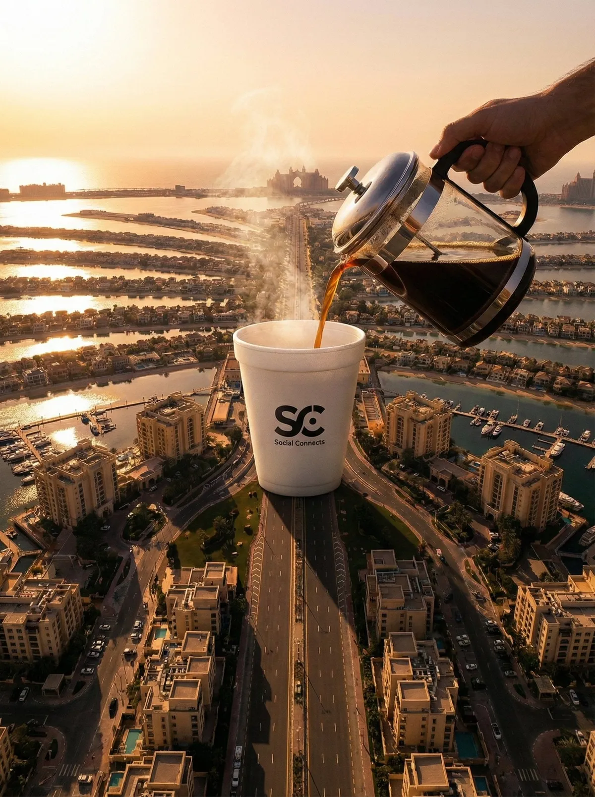 Giant Coffee Cup On Palm Jumeirah Dubai Sunset