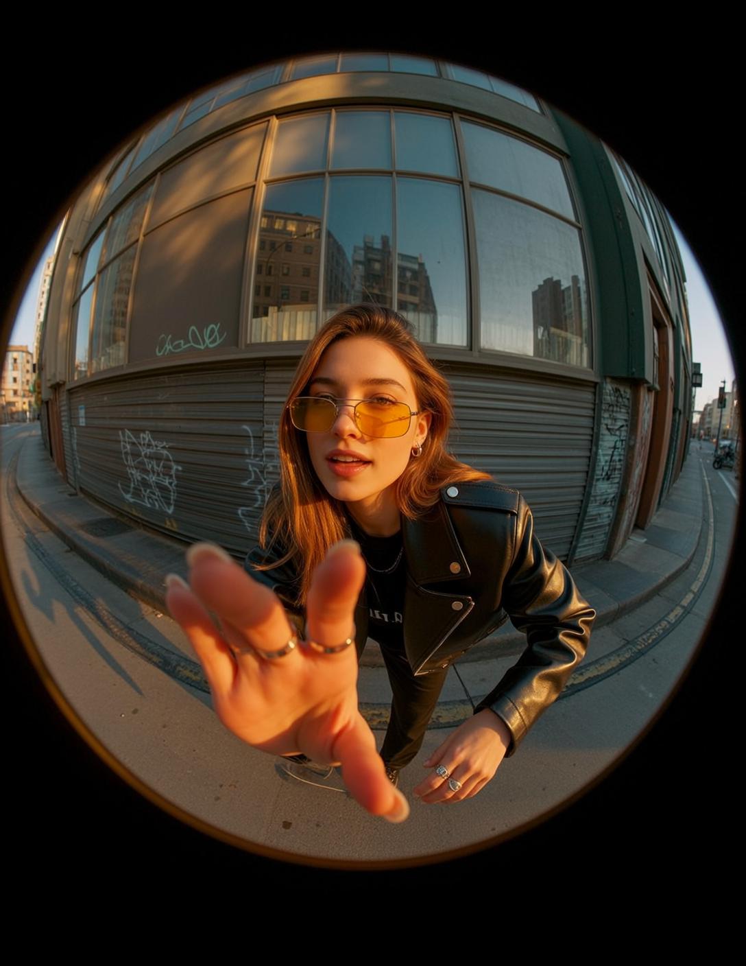 Fisheye Young Long Wavy Auburn Fair Black