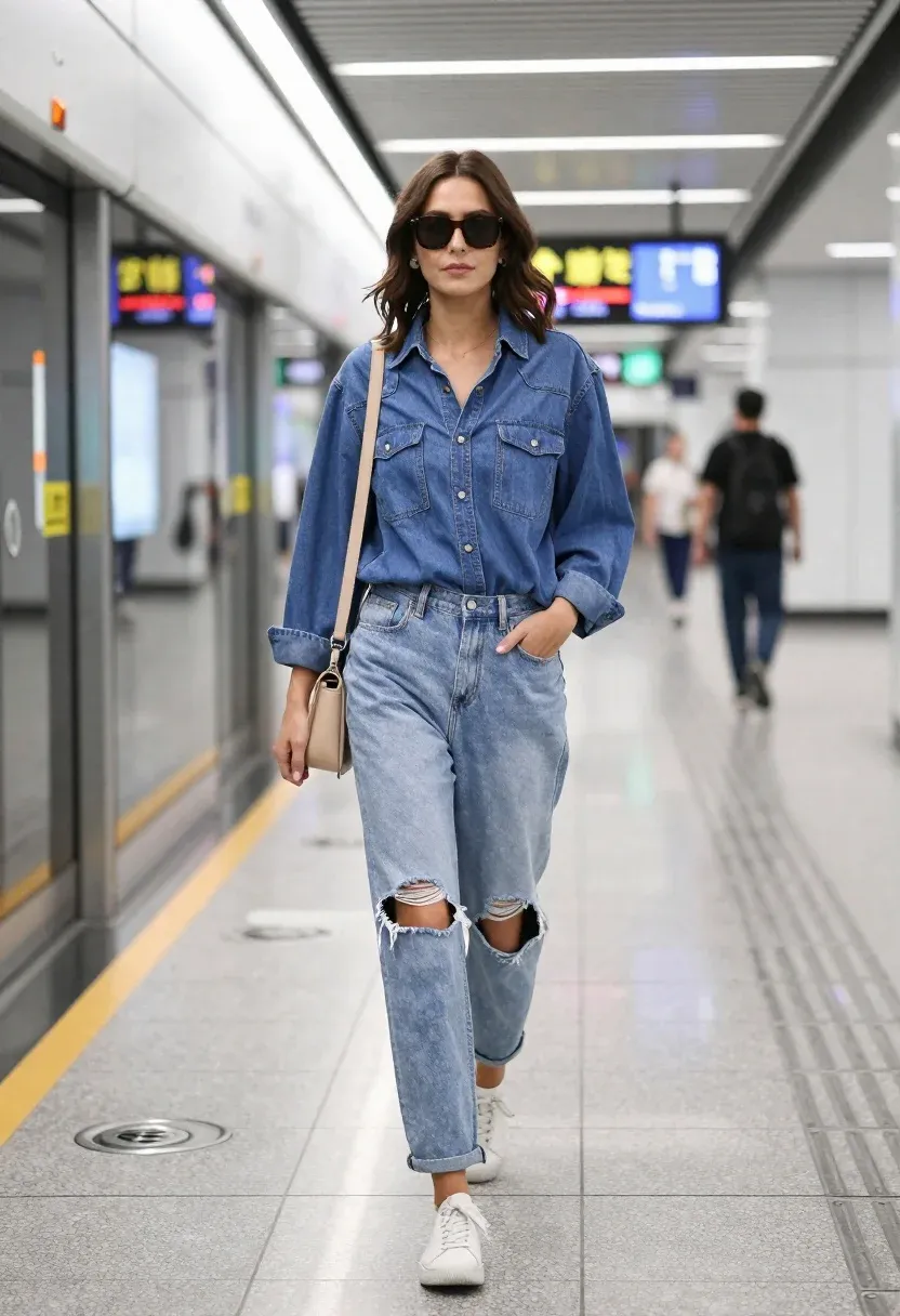 Confident Young Woman Walks Toward The Camera Modern Subway Station