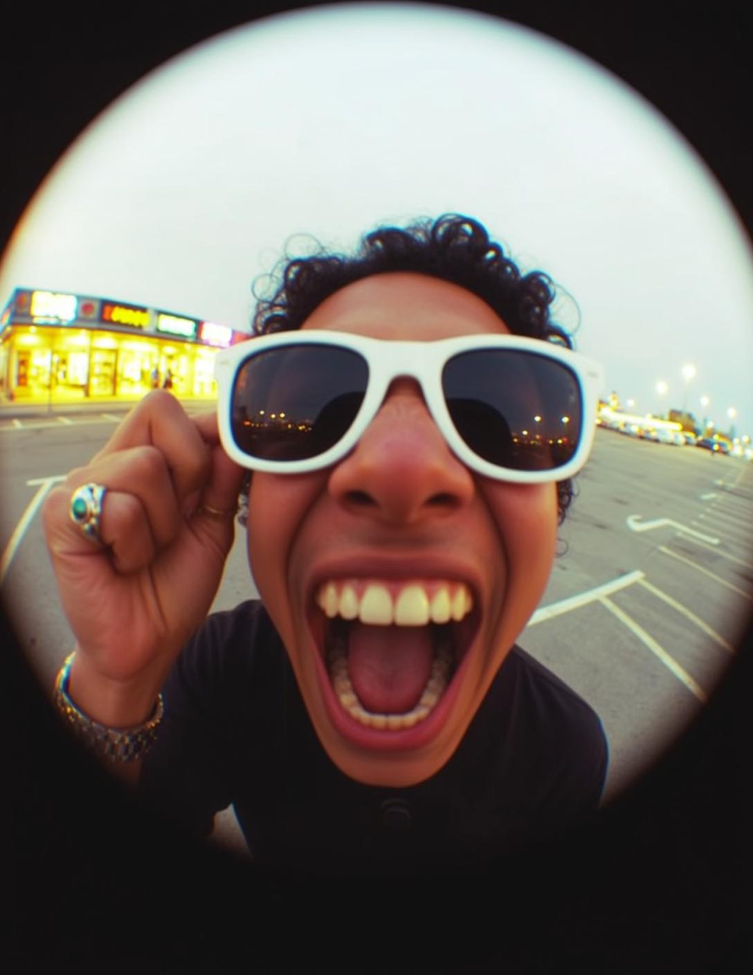 Fisheye Young Curly Black Hair Tan Skin