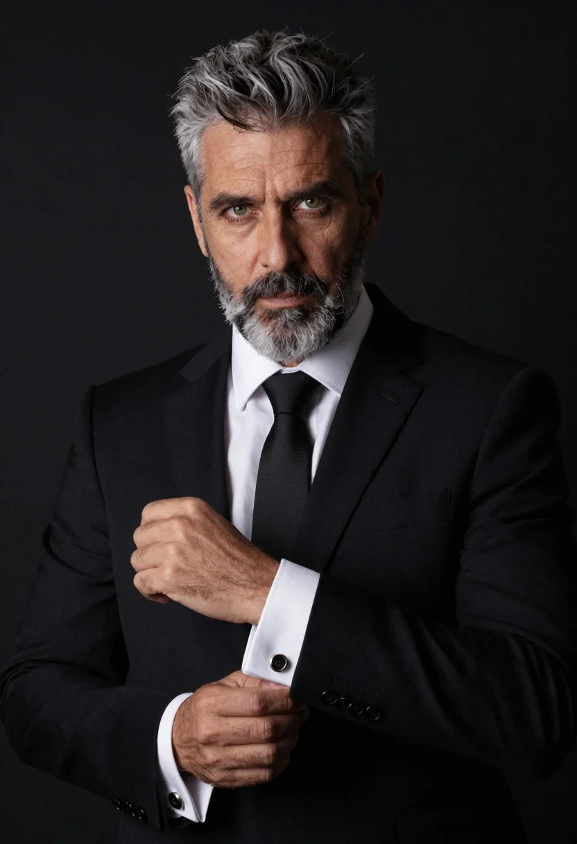 Studio Portrait Middle-aged Man With Graying Hair And Beard Formal reference photo