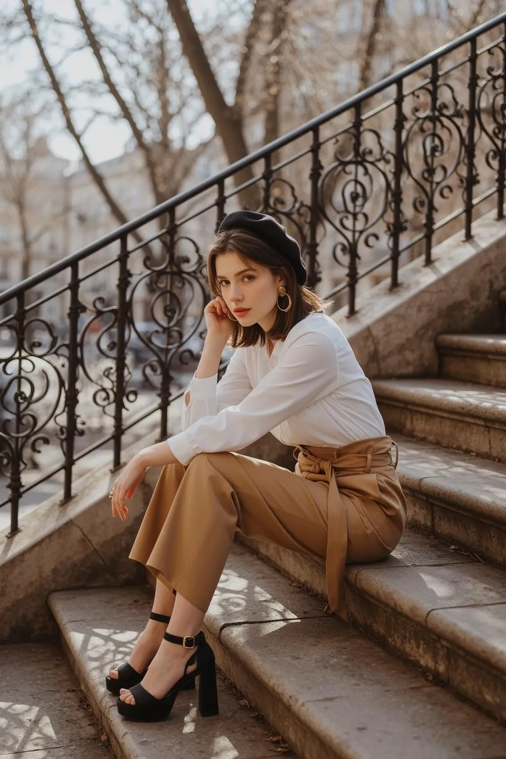 Earrings And Rings In Staircase Portrait