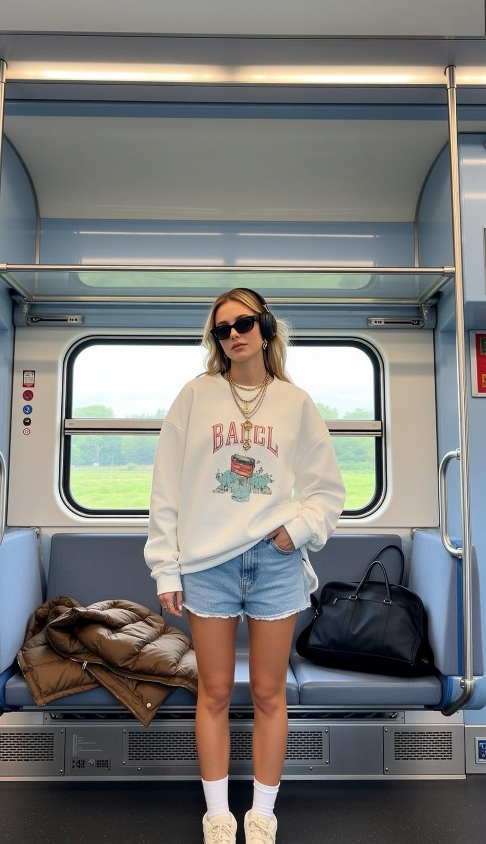 Casual Young Blonde Wavy Fair White Crewneck