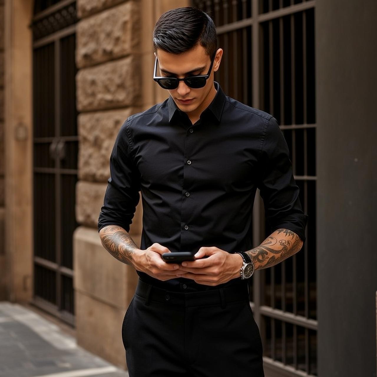 Young Short Dark Styled Light Black Long-sleeved