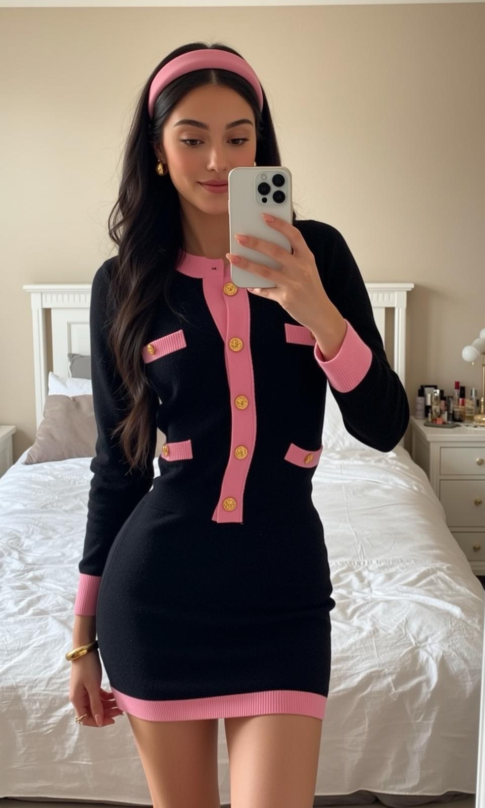 Balletcore Standing Taking Mirror Selfie Her Head