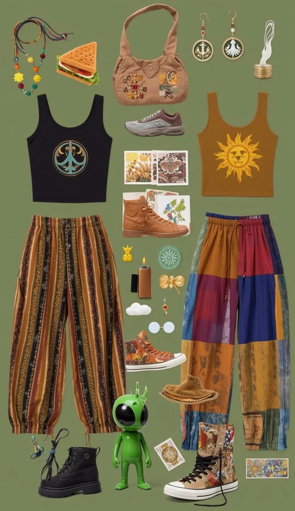 Black Cropped Tank And Patchwork Pants In A Collage