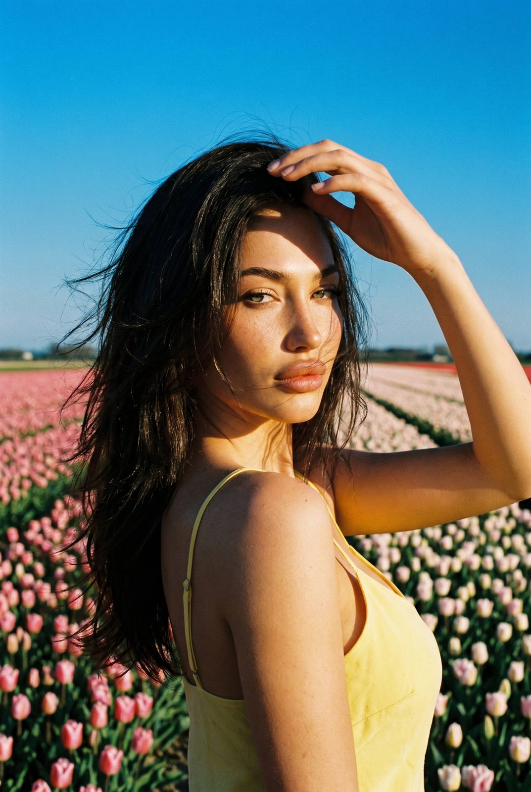 Yellow Bikini In Vast Tulip Field
