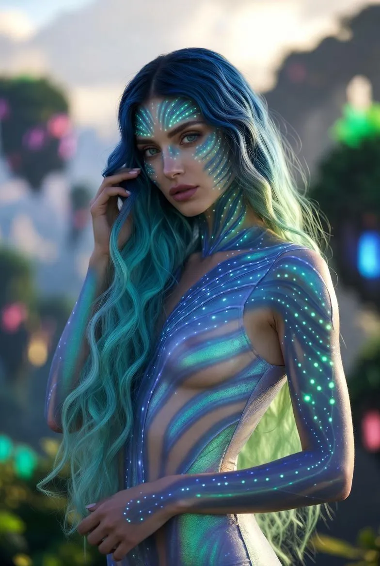 Bioluminescent Face Glowing Bodysuit Fantasy Forest