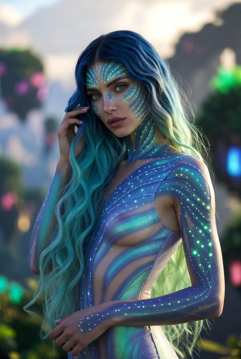Bioluminescent Face Glowing Bodysuit Fantasy Forest