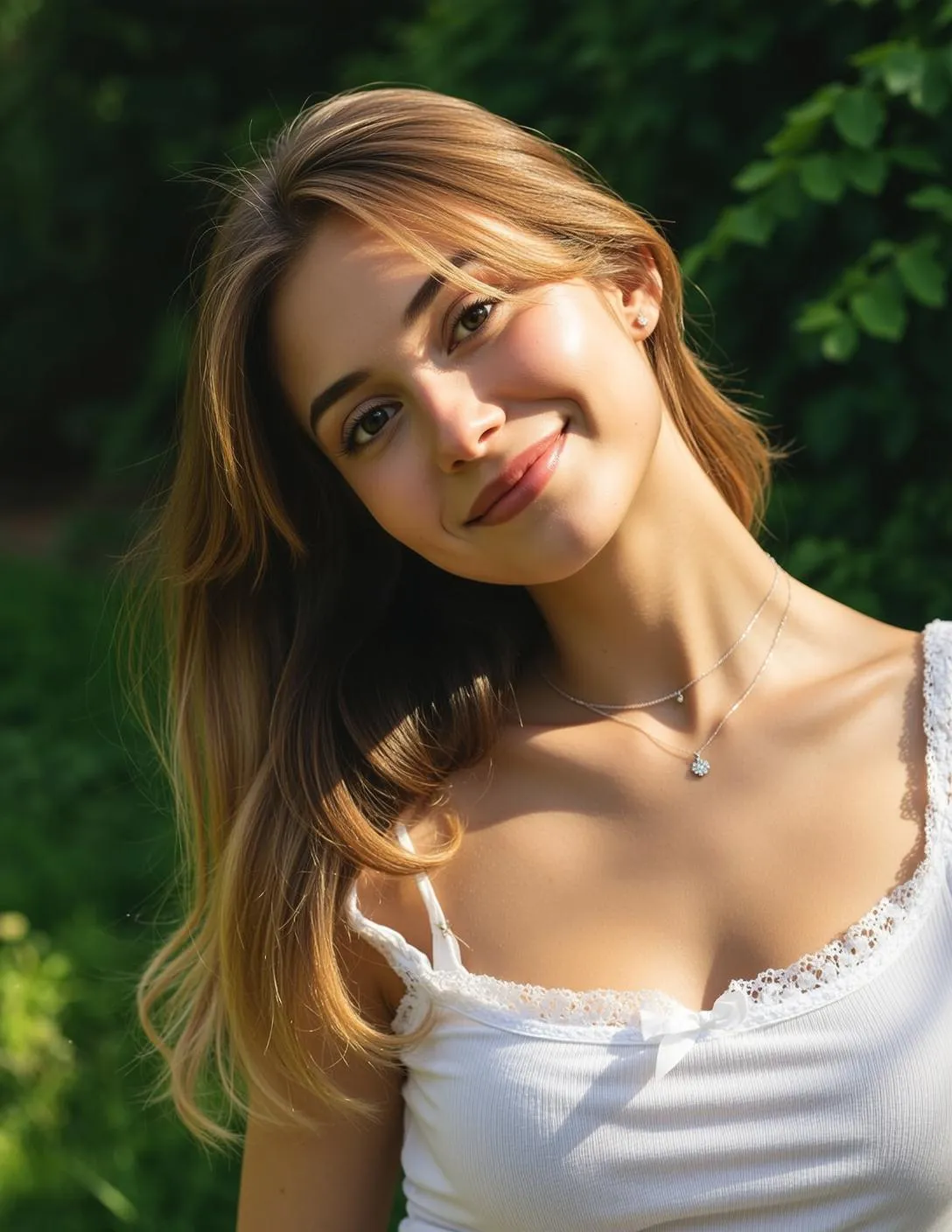 Earrings And Necklace With White Ribbed Tank Top