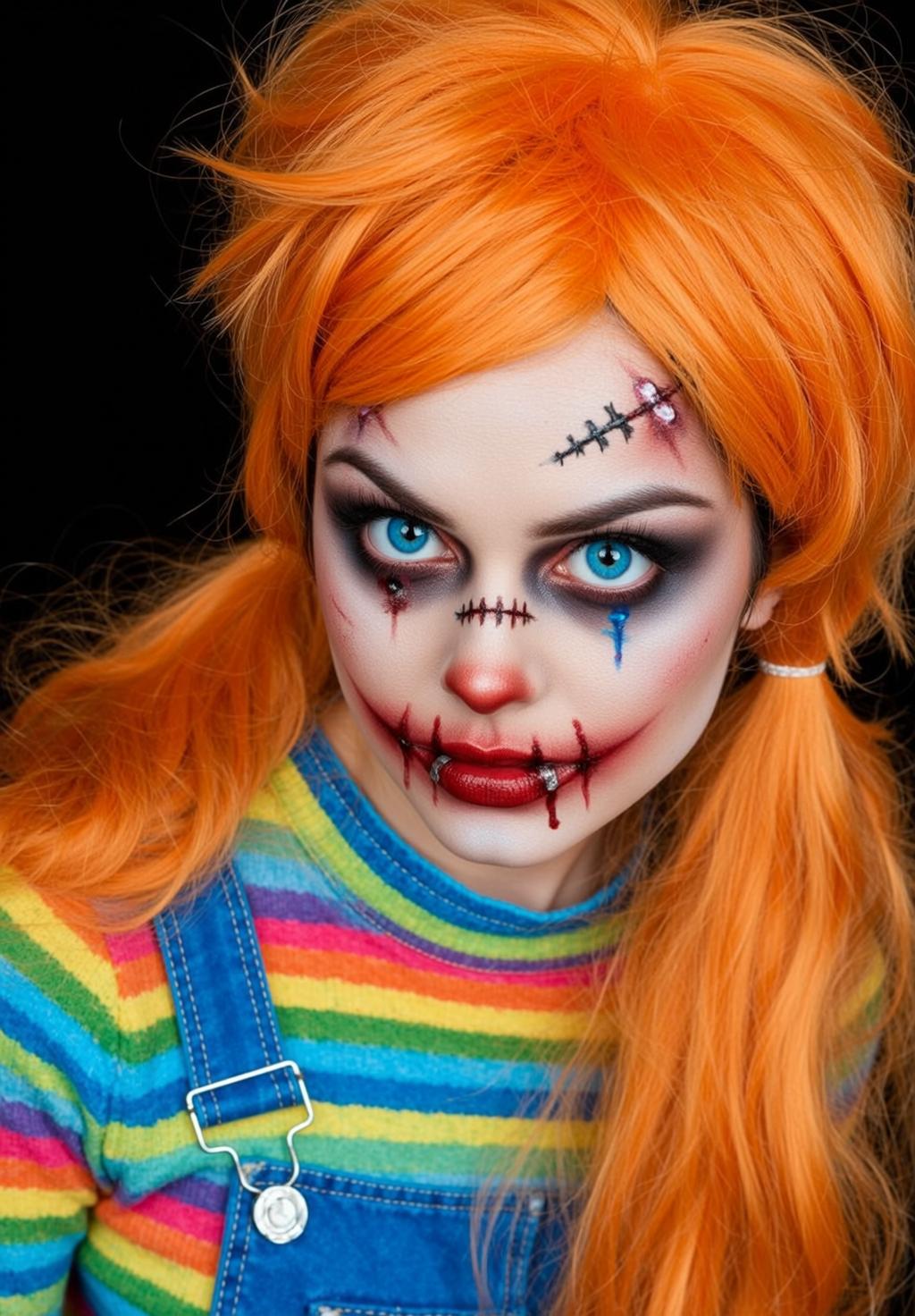 Halloween Makeup Young Doll-like Bright Orange Messy