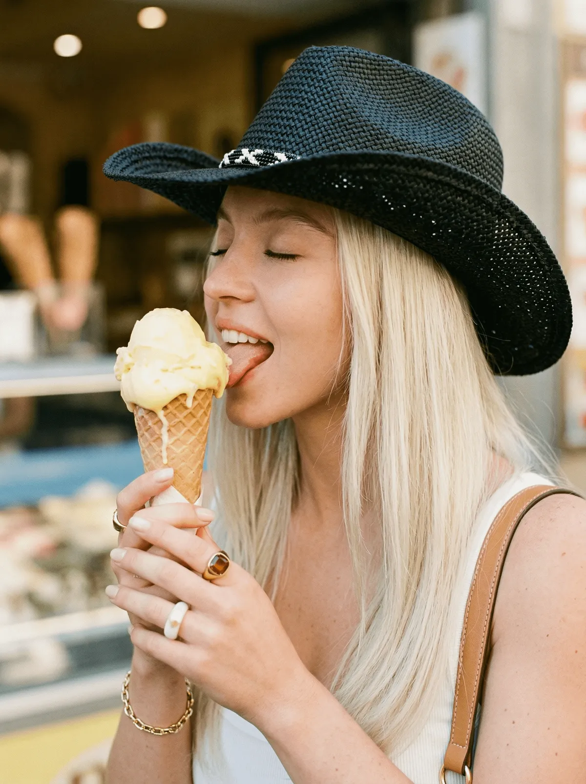 Summer Editorial Ice Cream Cone Candid Street Style