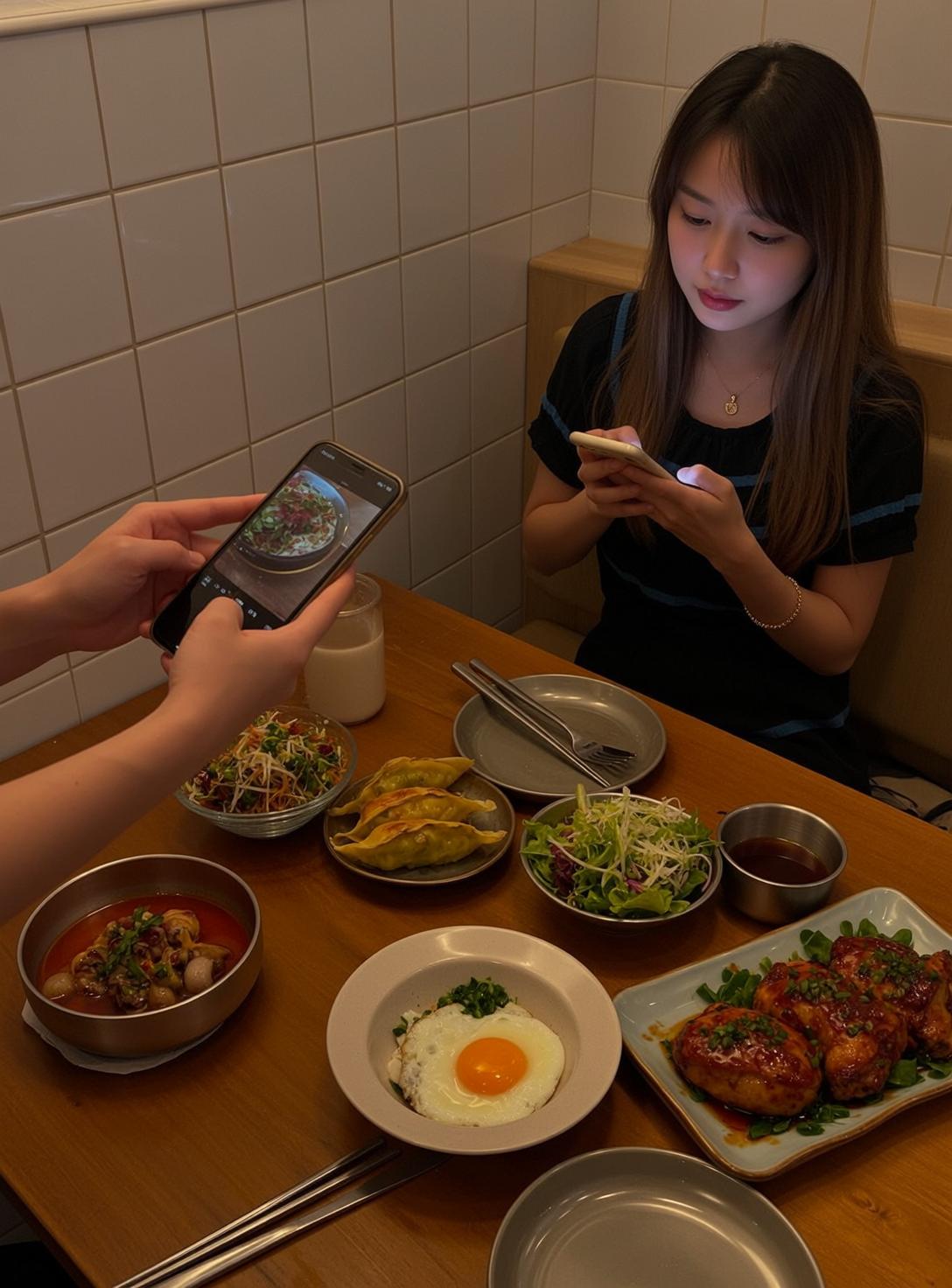 Explore Seated Wooden Table Holding Smartphone Both
