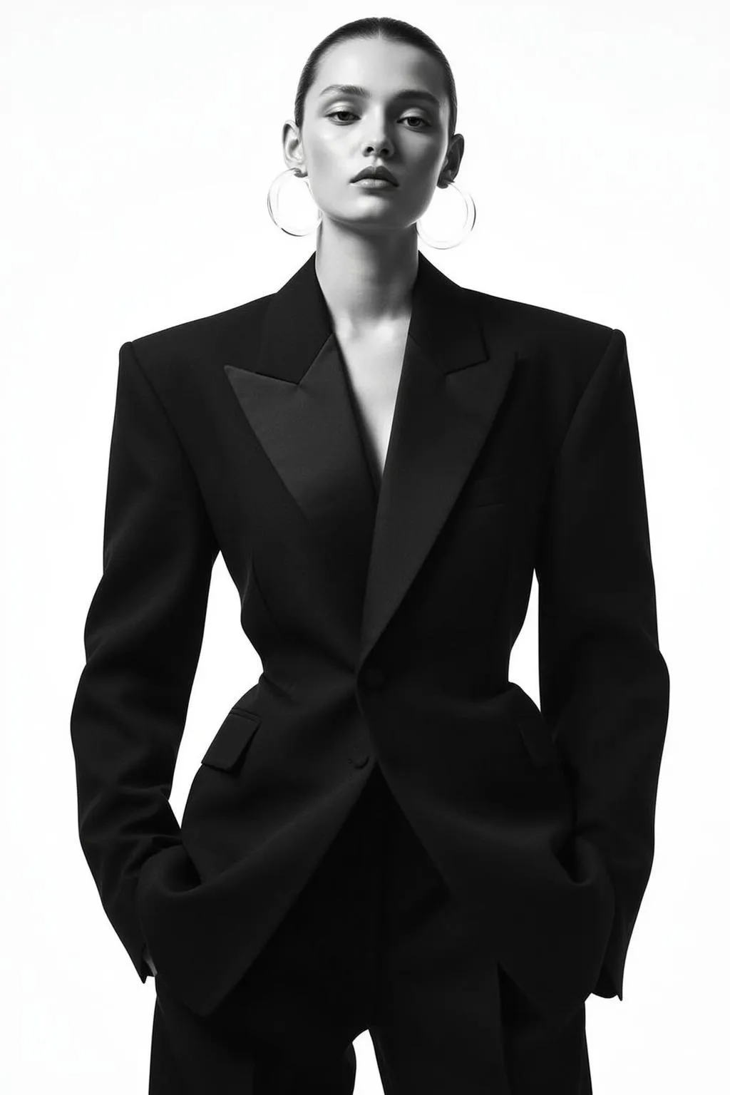 Makeup And Earrings In Tuxedo Portrait
