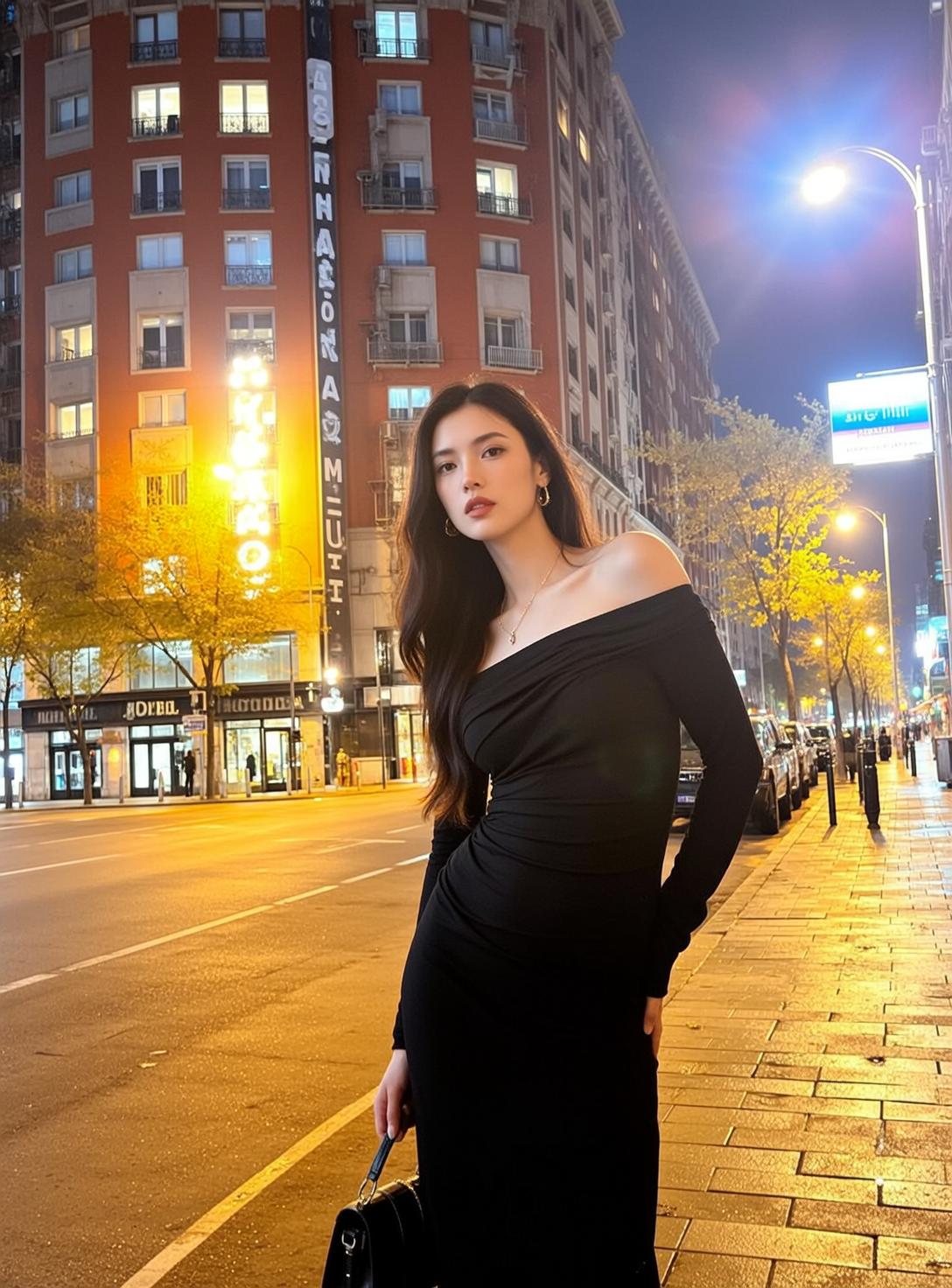 Explore Stands Sidewalk Night Facing Slightly Her