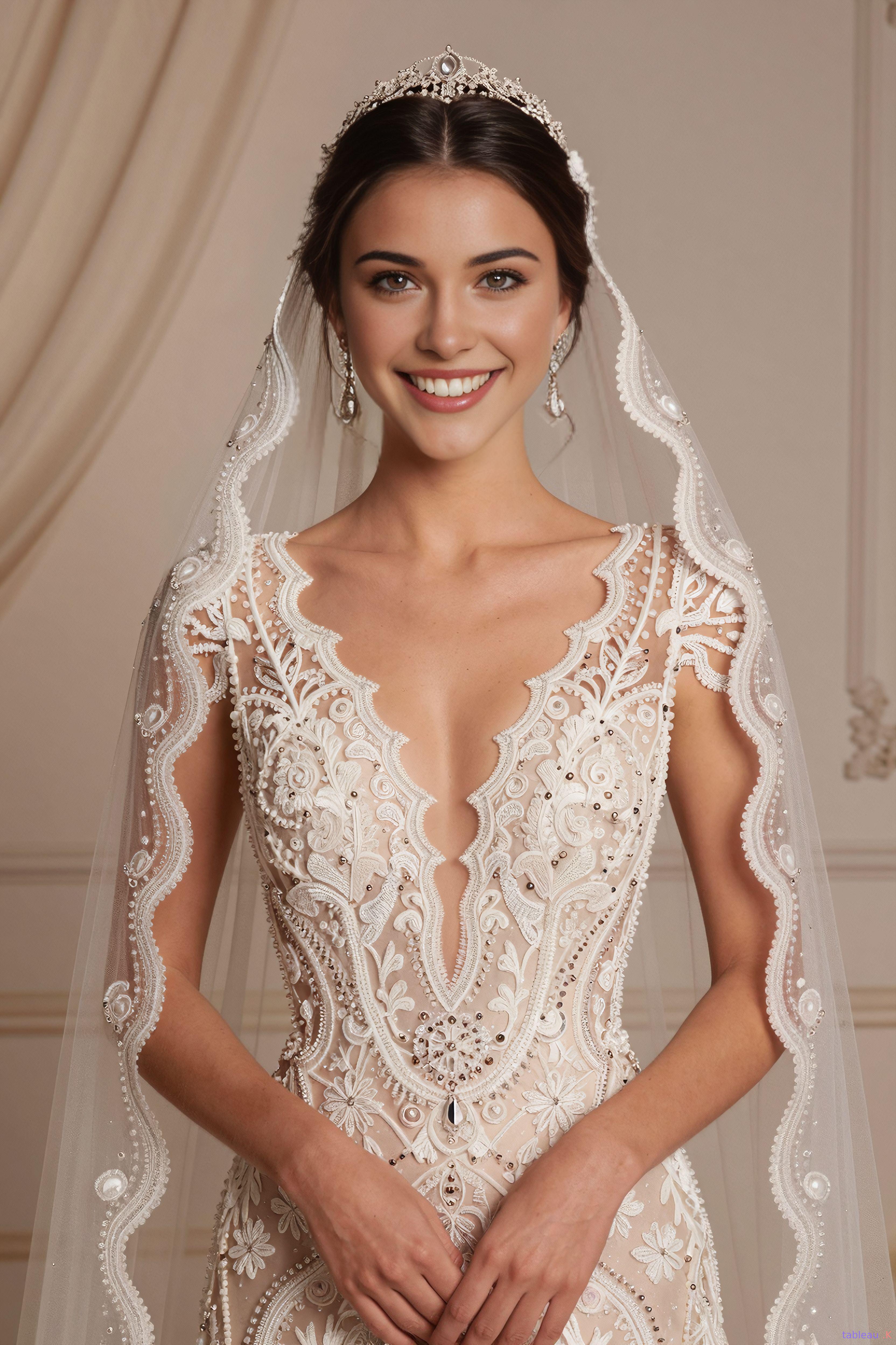 Bride In Ornate Gown With Veil And Tiara