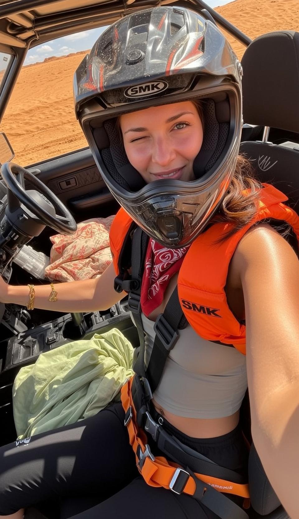 Explore Seated Inside Vehicle Looking Directly Playful