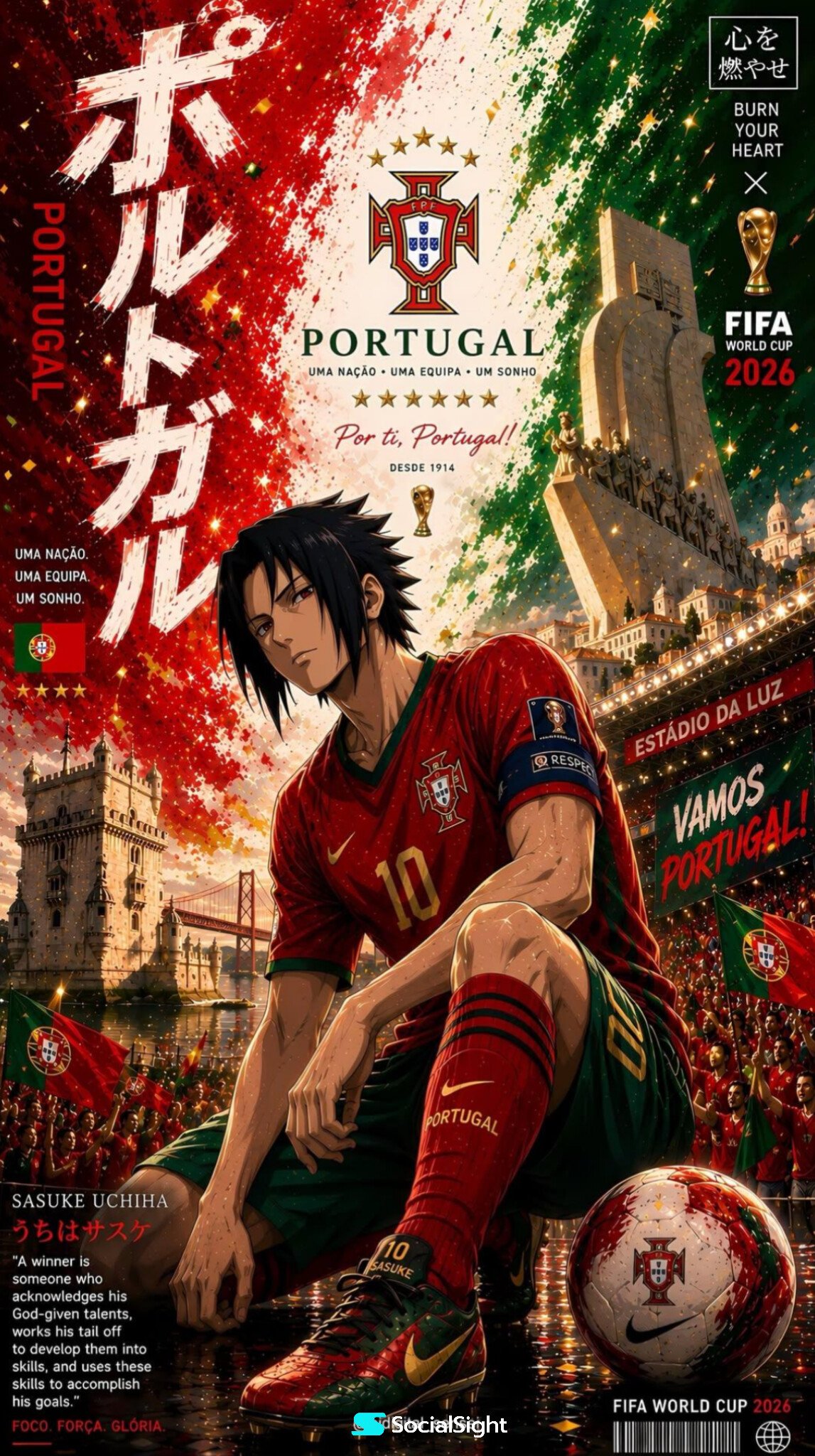 Sasuke Kneeling On Wet Stadium Pitch Portugal Jersey