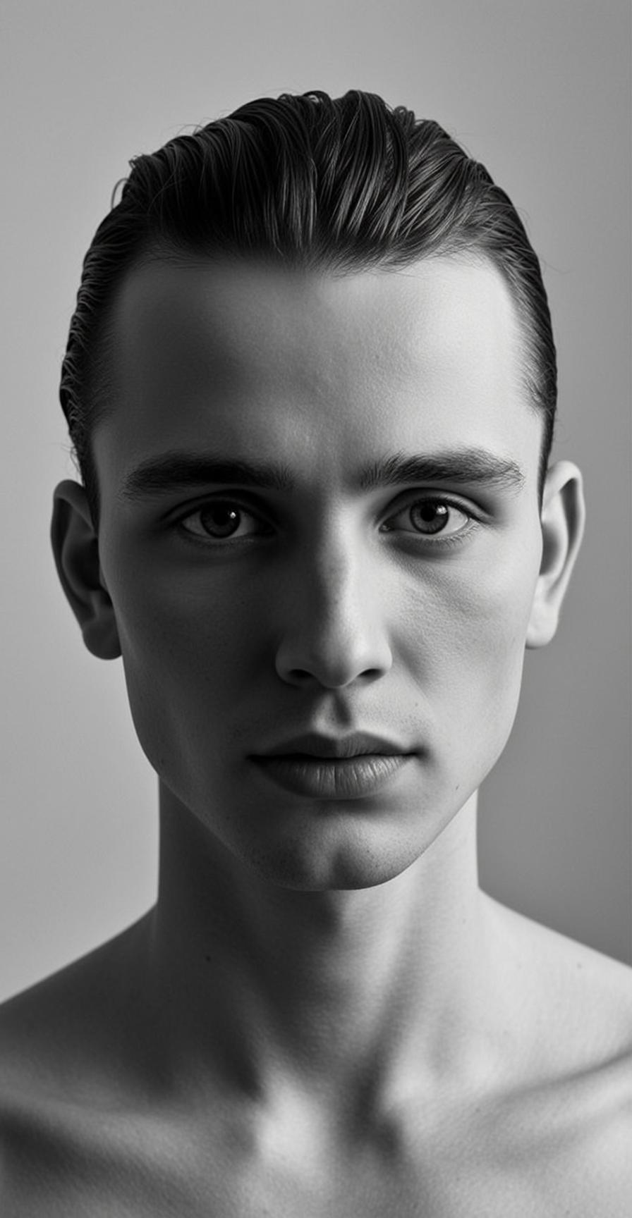 Headshot Portrait Young Man With Neutral Expression Facing Directly Forward
