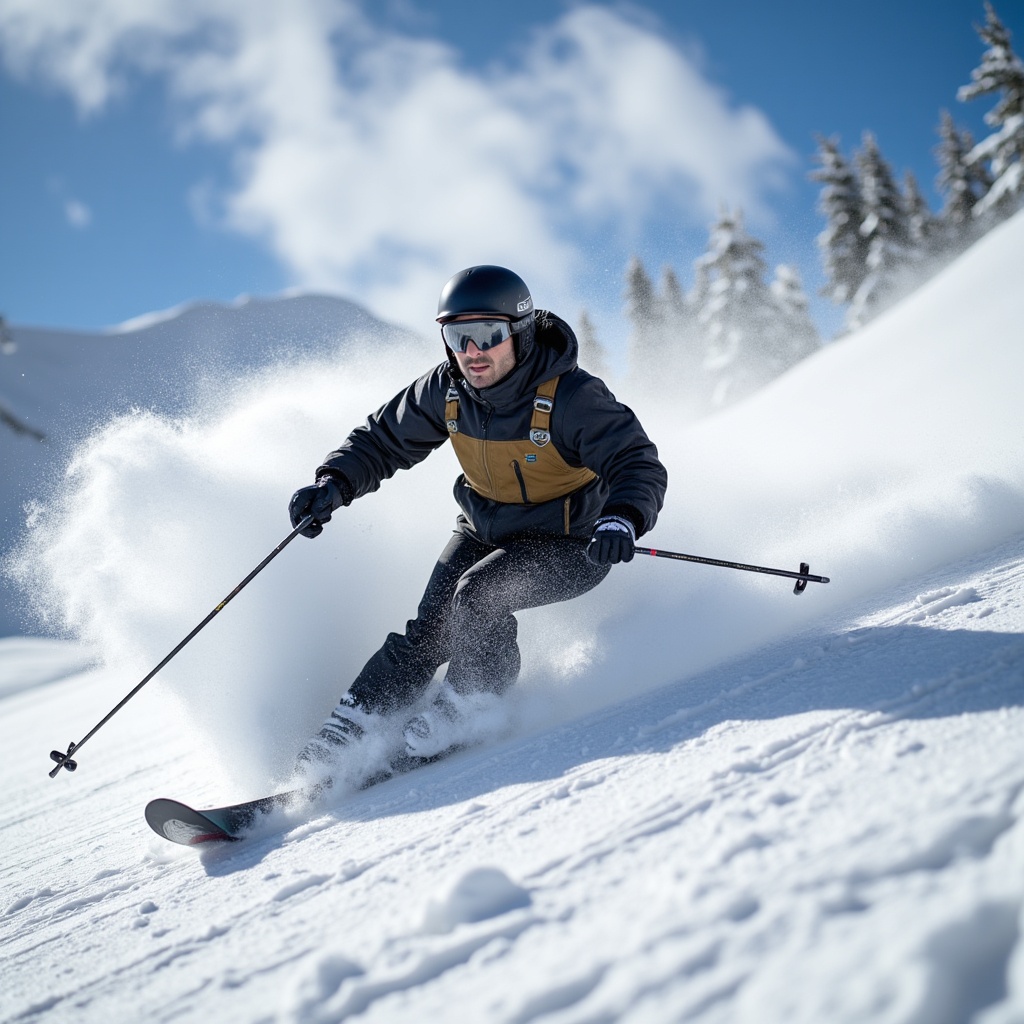 Man Skiing Down Mountain Slope