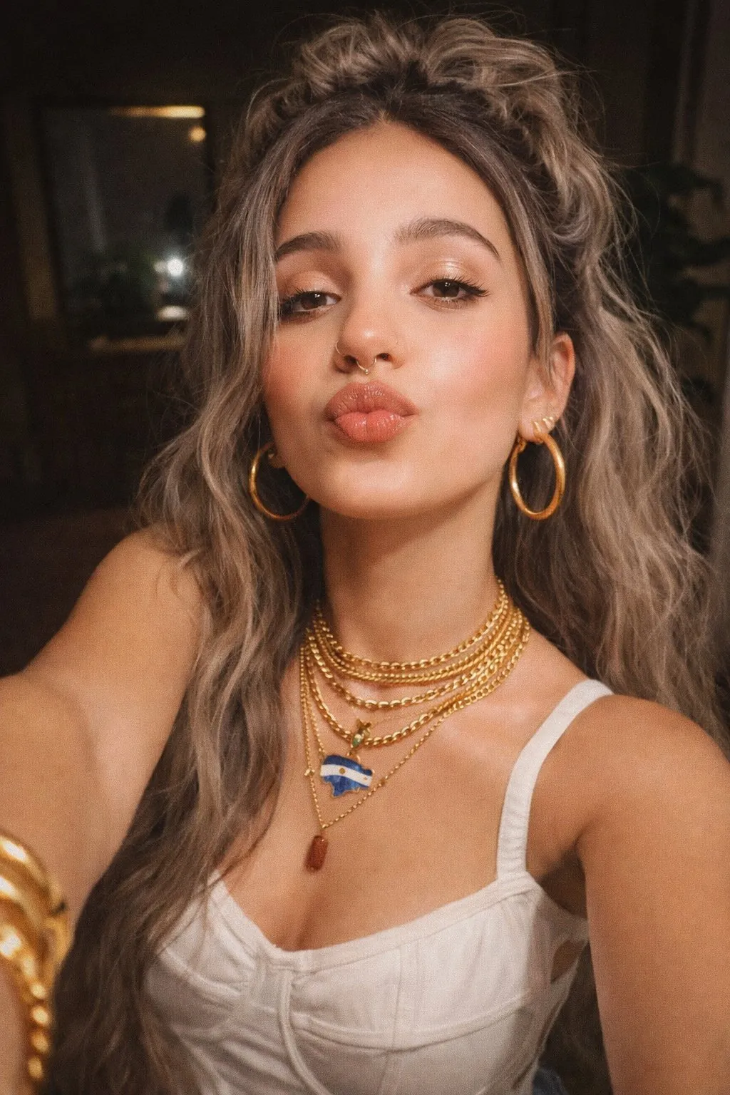 Earrings And Necklace In Selfie Portrait