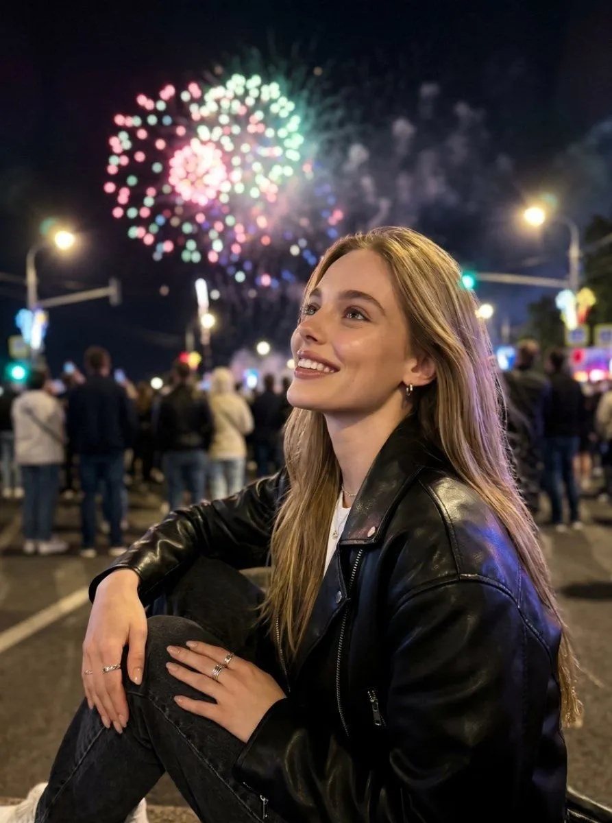 Watching Fireworks At Night Leather Jacket