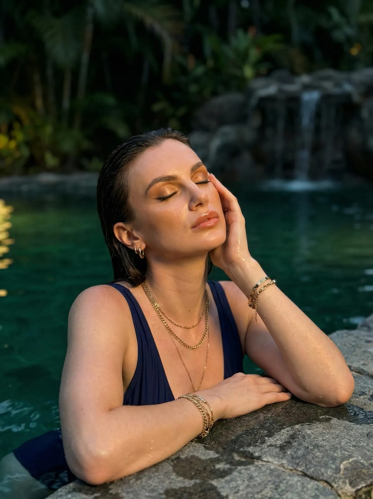 Makeup Earrings And Bracelets In Pool Portrait