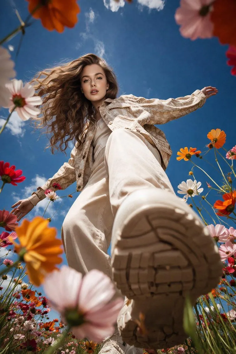 Walking Flower Field Low Angle Shoe Detail