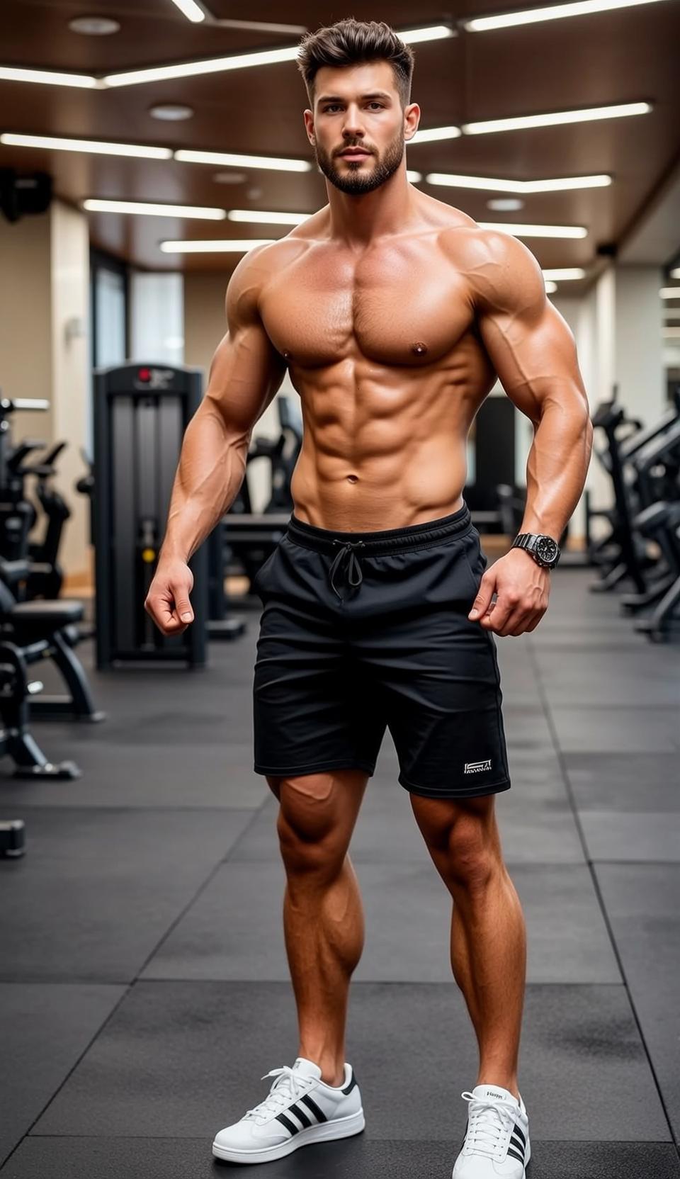 Muscular Short Dark Styled Tanned Defined Muscles