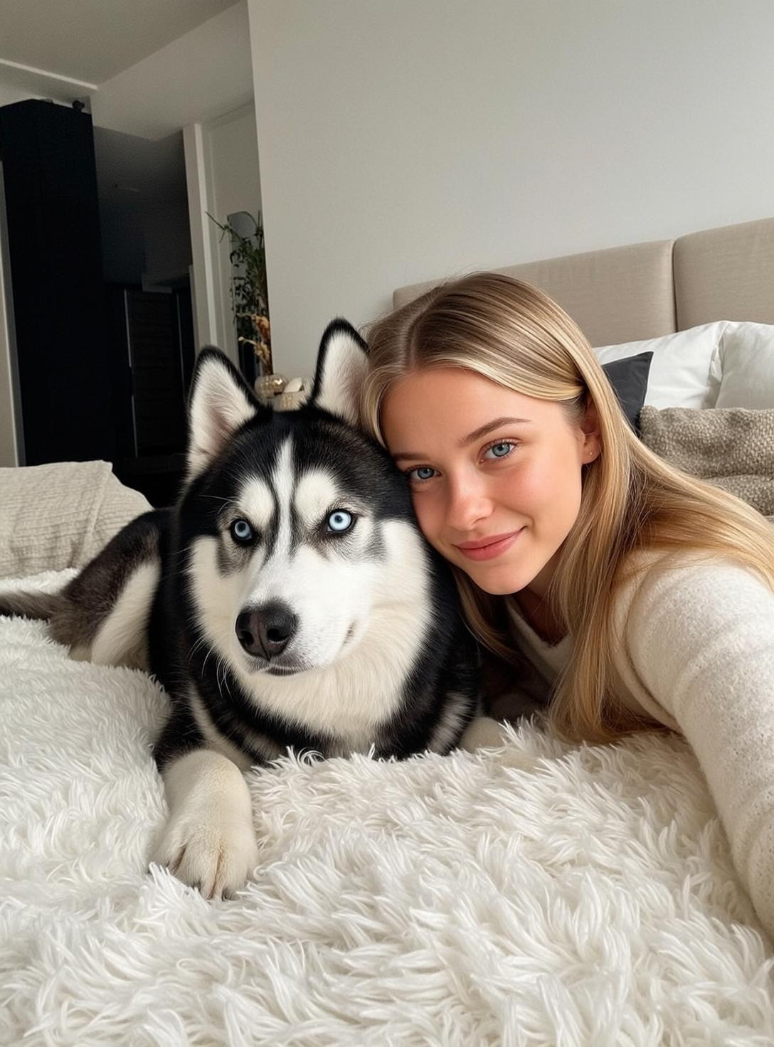 Explore Lying Bed Next Husky Her Head