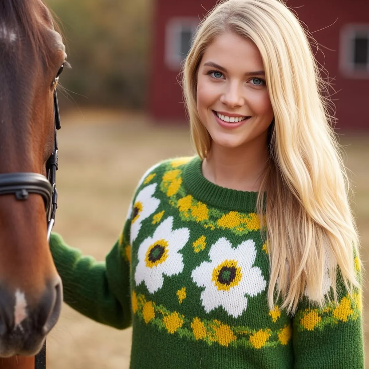 Autumn Young Long Blonde Fair Green Sweater