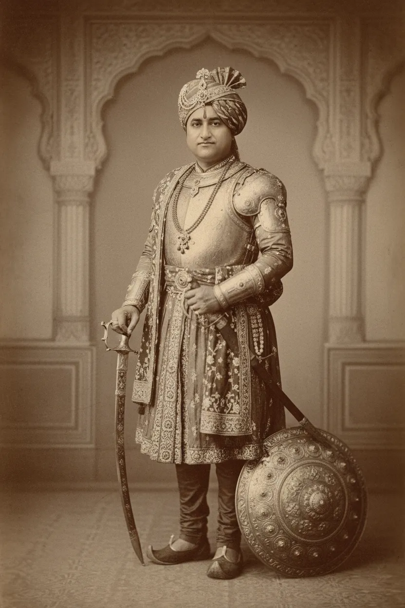 Rajput King In Ceremonial Armour Portrait