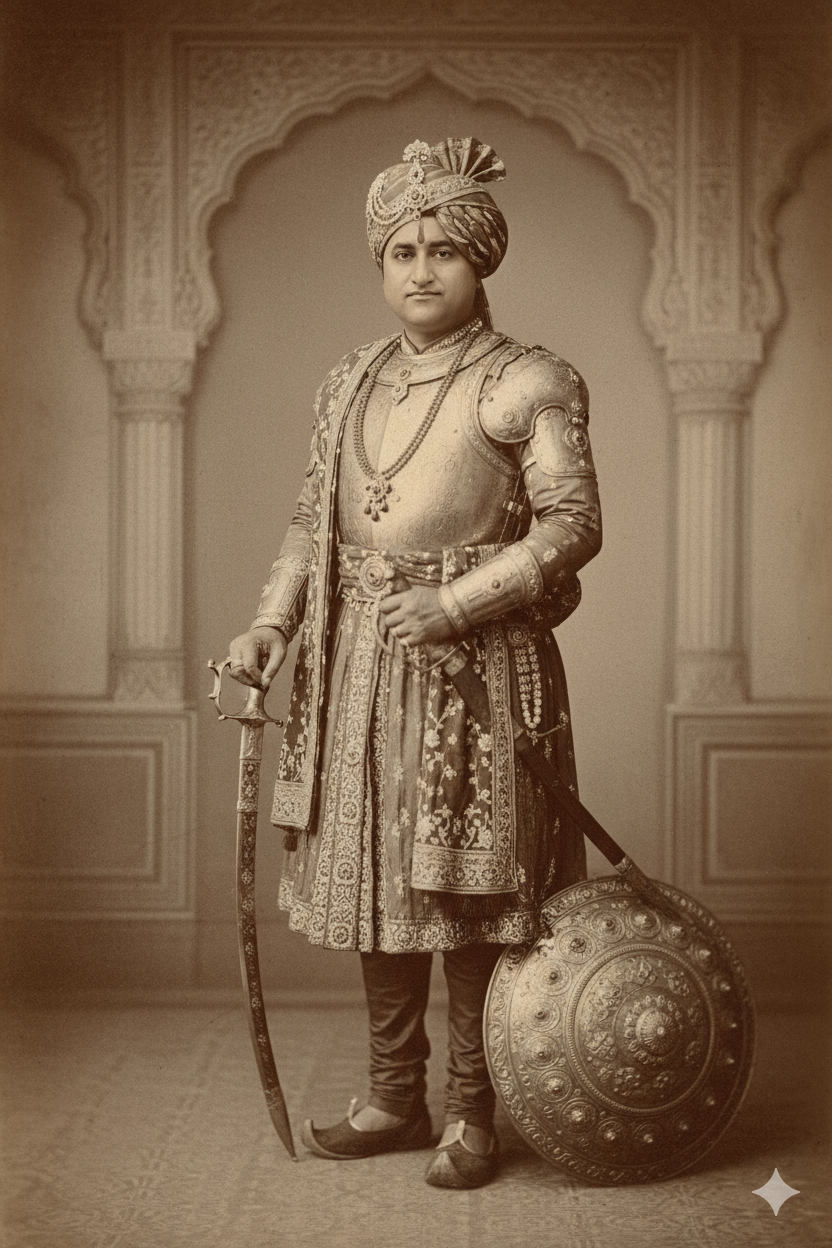 Rajput King In Ceremonial Armour Portrait