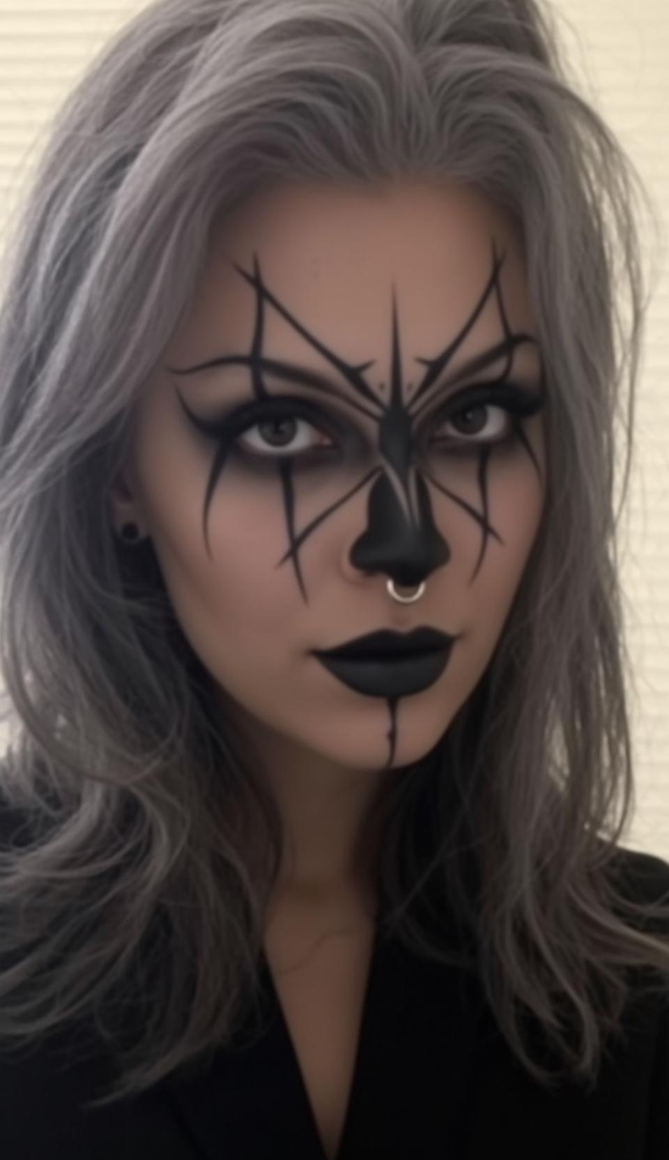 Halloween Makeup Young Striking Spiderweb Long Wavy
