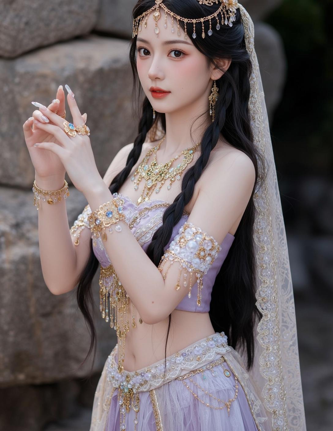 Lavender Skirt Rocky Outdoor Pose