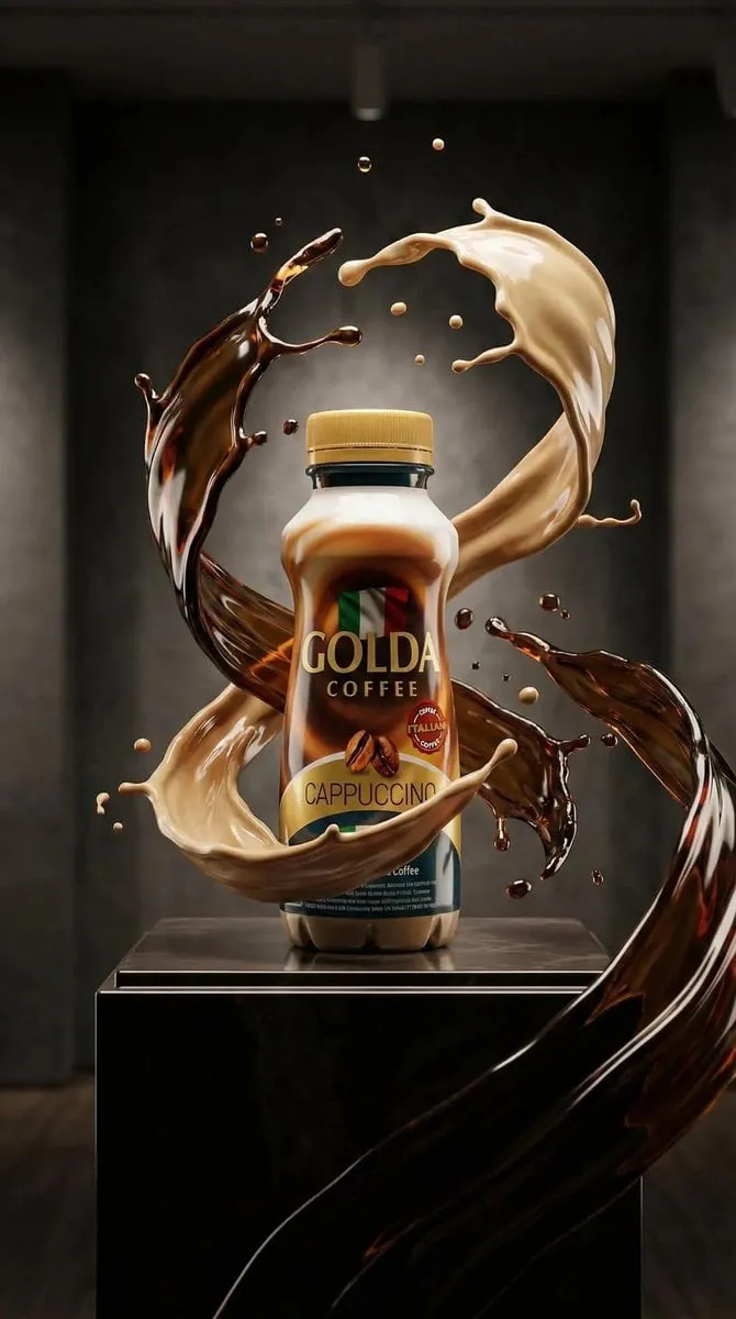 Cappuccino Bottle Dynamic Liquid Splashes Luxury Branding