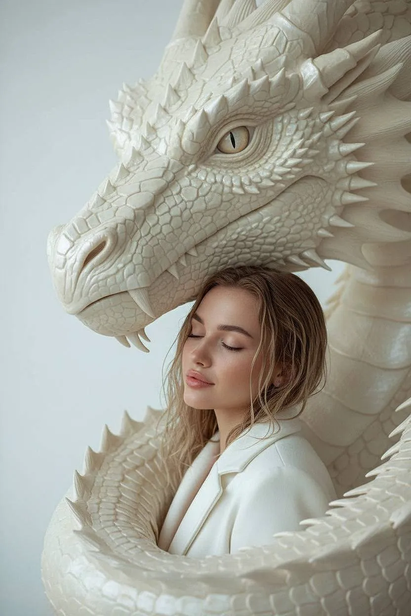 Serene White Dragon Embrace