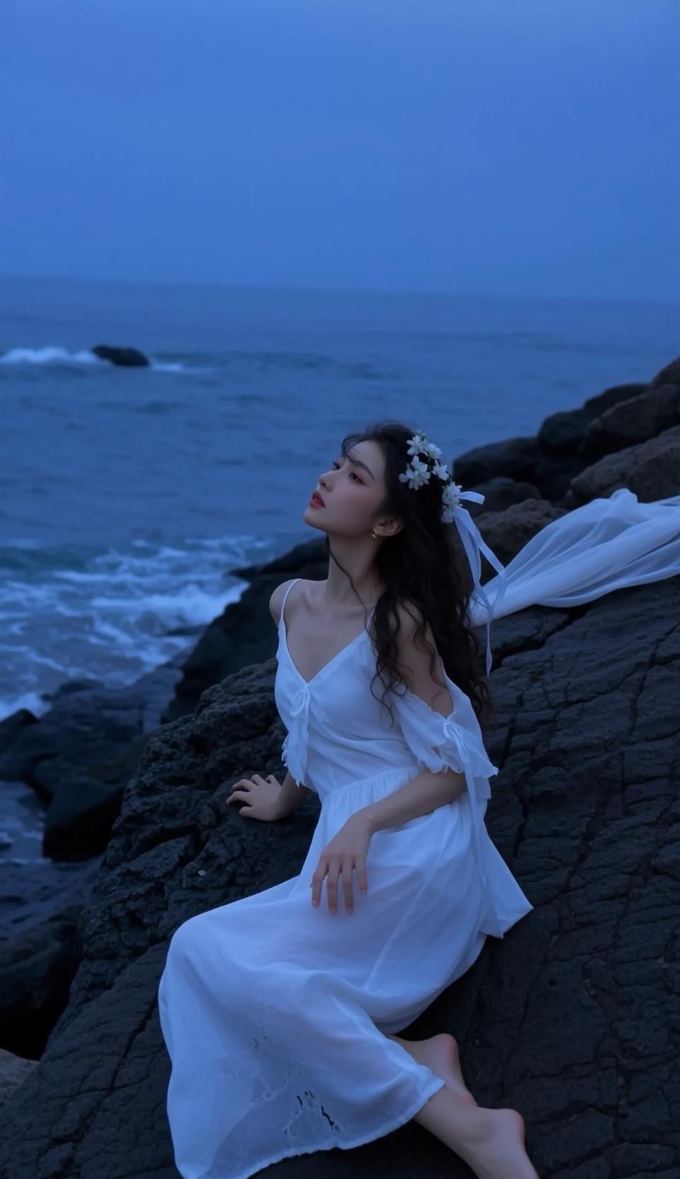 White Dress Flower Crown Coast