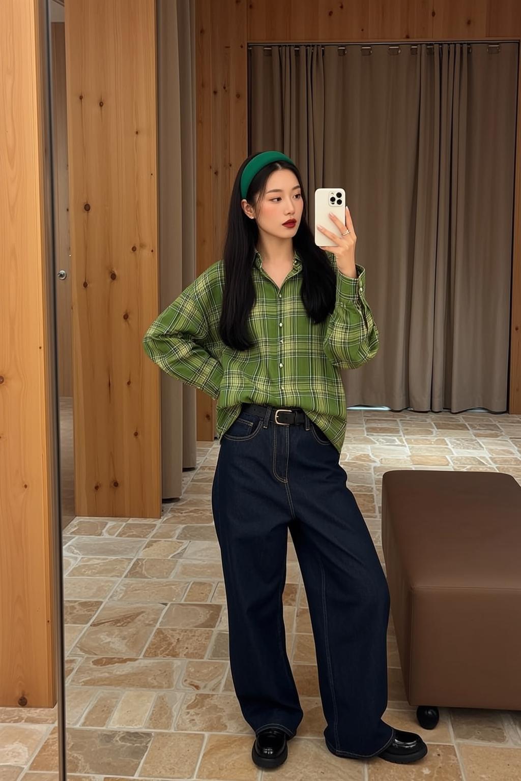 Casual Young Long Dark Straight Fair Green