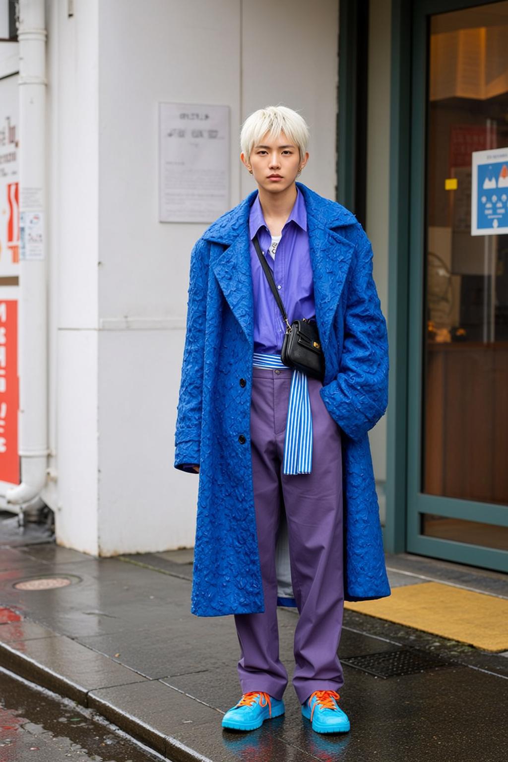 Royal Blue Coat Purple Shirt Man Neutral Pose