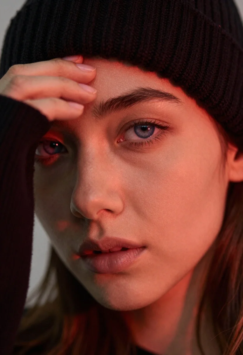 Portrait Woman With Intense Gaze And Soft Skin Texture Subject reference photo