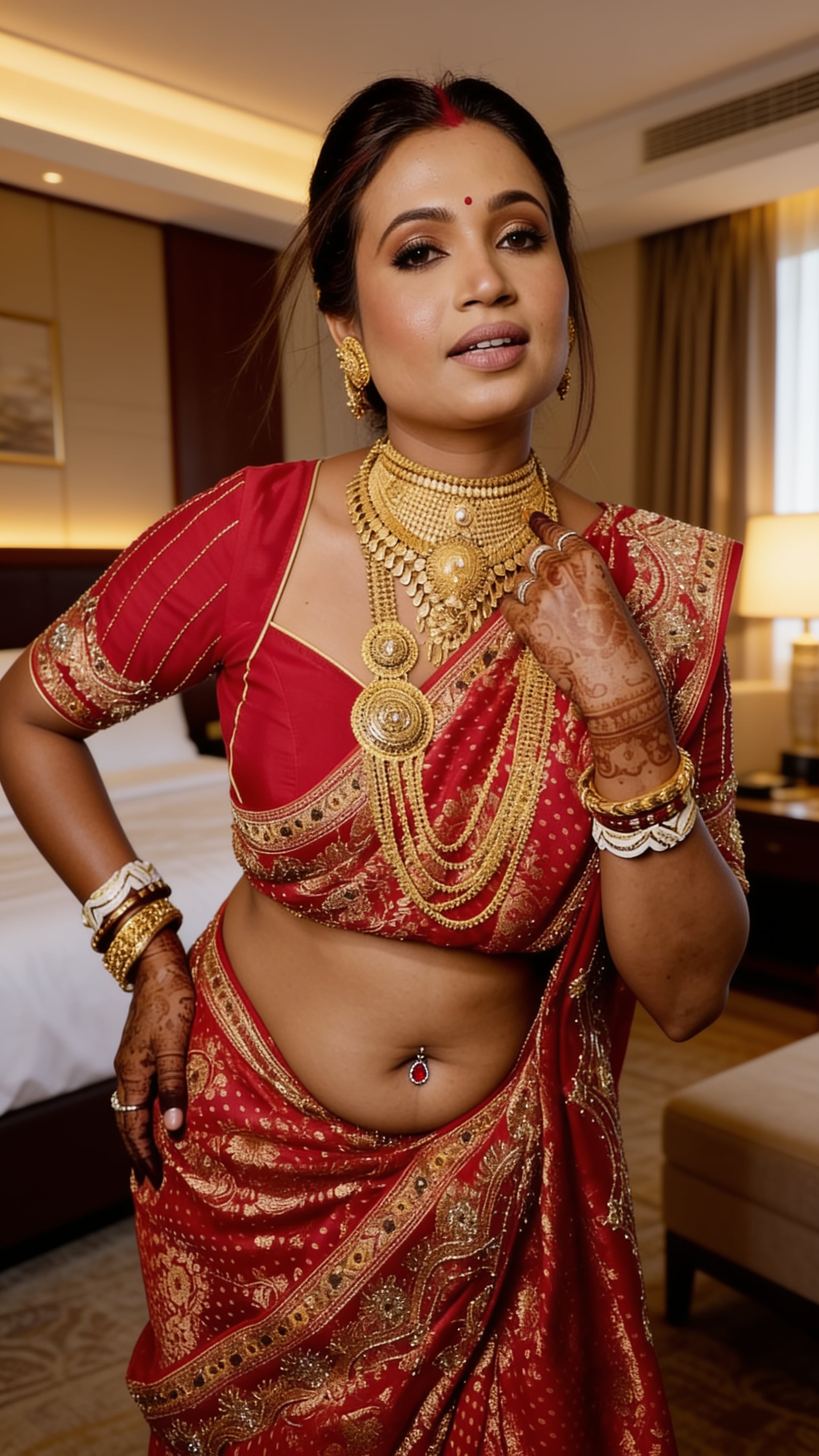 Bridal Saree Gold Jewelry Henna Updo