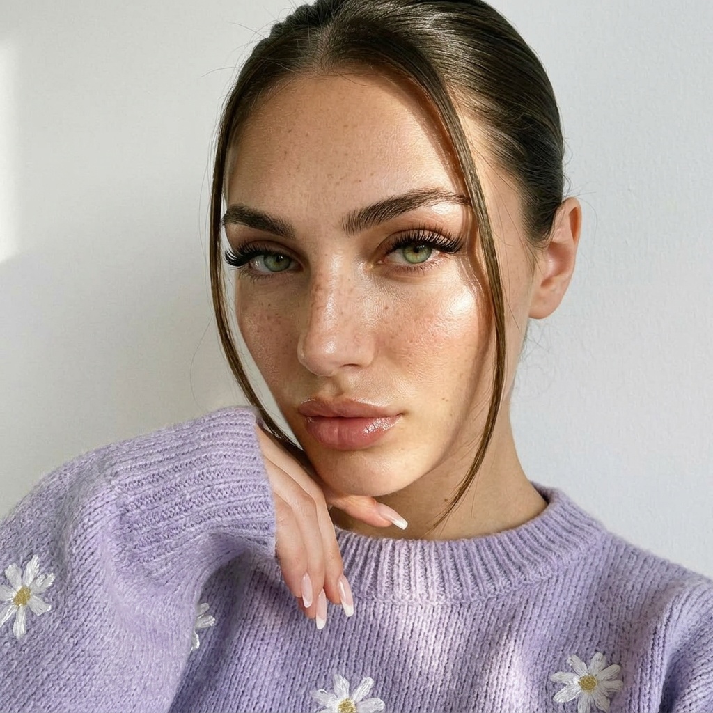 Lavender Knit Sweater Girl White Wall Sunbeams
